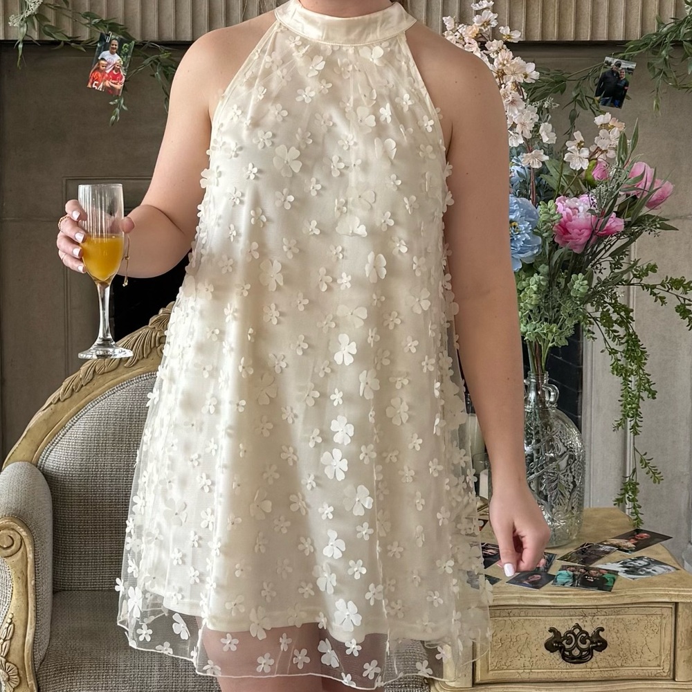 White Baby Doll Dress - 3D floral